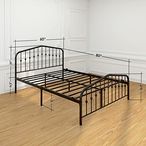 AMBEE21 Washington Queen Metal Bed Frame with Headboard and Footboard/Heavy Duty/Non-Squeak/Easy Assembly/Solid Sturdy Metal Slat/Black/No Box Spring Needed/Mattress Foundation