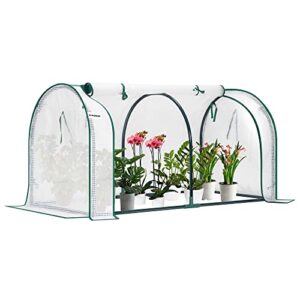 vivosun portable mini greenhouse 47x23x23-inch tunnels, pe cover with roll-up zipper door, for indoor outdoor or garden plant growing, white