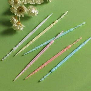 Acewen 1100 Pcs Disposable Plastic Toothpick Oral Cleaning Care Tooth Cleaning Tool or Cocktail Sticks Double Head Plastic Toothpicks Disposable Brush Toothpick