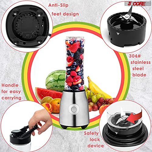 5 Core Smoothie Blender for Shakes and Smoothies, 600ml Powerful 300W Personal Bullet Blender & Smoothie Maker with Portable Bottle BPA Free 20 Oz, 4 Stainless Steel Blade, Blenders For Smoothie 5C 521