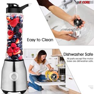 5 Core Smoothie Blender for Shakes and Smoothies, 600ml Powerful 300W Personal Bullet Blender & Smoothie Maker with Portable Bottle BPA Free 20 Oz, 4 Stainless Steel Blade, Blenders For Smoothie 5C 521