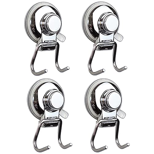 INSTAGOBO Suction Cup Hooks, Heavy Duty Suction Hooks for Shower Kitchen Glass Mirror Tile, Loofah Coat Robe and Towel Hooks Waterproof and Rustproof,Chrome-Plated Bathroom Kitchen Hooks (4 Pack)