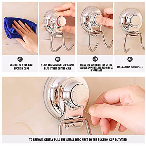 INSTAGOBO Suction Cup Hooks, Heavy Duty Suction Hooks for Shower Kitchen Glass Mirror Tile, Loofah Coat Robe and Towel Hooks Waterproof and Rustproof,Chrome-Plated Bathroom Kitchen Hooks (4 Pack)