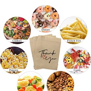 Jexila 100 Pack Thank You Paper Treat Bags Flat Kraft Cookie Favor Bag for Candy Snack Bakery Wedding Party Gift Bags( 5''X7'')