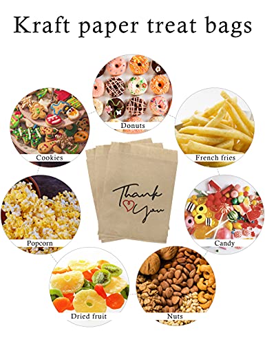 Jexila 100 Pack Thank You Paper Treat Bags Flat Kraft Cookie Favor Bag for Candy Snack Bakery Wedding Party Gift Bags( 5''X7'')