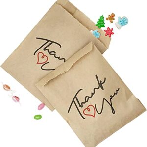 Jexila 100 Pack Thank You Paper Treat Bags Flat Kraft Cookie Favor Bag for Candy Snack Bakery Wedding Party Gift Bags( 5''X7'')