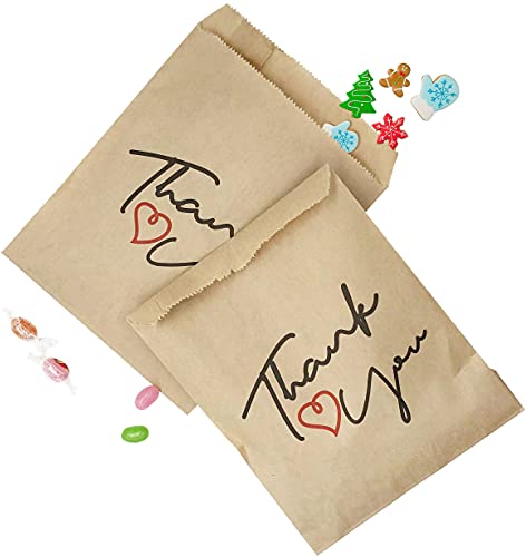 Jexila 100 Pack Thank You Paper Treat Bags Flat Kraft Cookie Favor Bag for Candy Snack Bakery Wedding Party Gift Bags( 5''X7'')