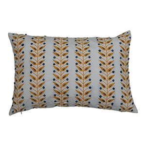 creative co-op cotton printed lumbar embroidery & french knots pillow, multicolored
