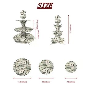 Fun Cash Money Dollar Bill Themed Cake Stand 3-Tier Grey Board Cupcake Stand Dessert Mini Cakes Candy Display Tower for Birthday Tea Party Wedding Casino Bachelorette Retirement Party