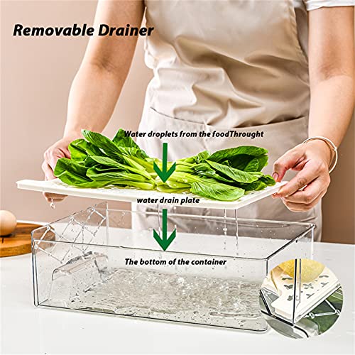 GuoTcusy Fridge Organizer Bins, Pantry Organization and Storage, Plastic Stackable Drawer Container with Removable Drain Tray for Kitchen, Refrigerator and Cabinets (2 PACK, 12.6"L x 8.1"W x 4.3"H)