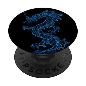 blue ice dragon on black background popsockets swappable popgrip