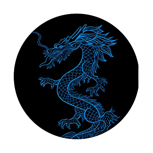 Blue Ice Dragon On Black Background PopSockets Swappable PopGrip