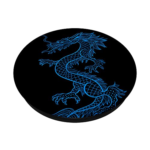 Blue Ice Dragon On Black Background PopSockets Swappable PopGrip