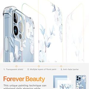 GVIEWIN for iPhone 13 Pro Max Case with Screen Protector + Camera Lens Protector, Soft Shockproof Clear Floral Phone Protective Case Cover for Women Girls, Flower Pattern Design (Hibiscus)