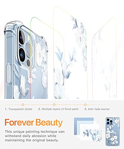 GVIEWIN for iPhone 13 Pro Max Case with Screen Protector + Camera Lens Protector, Soft Shockproof Clear Floral Phone Protective Case Cover for Women Girls, Flower Pattern Design (Hibiscus)