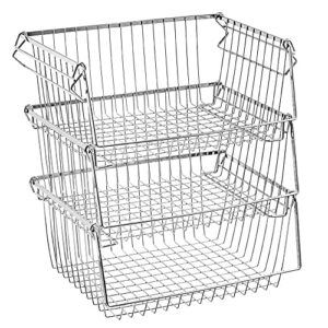 SANNO 14" Large Bin Baskets Stacking Farmhouse Baskets Wire Storage Baskets Organization Farmhouse Scoop Baksket for Pantry, Kitchen, Closets, Bathroom, Cabinets, Kitchen, Set of 3