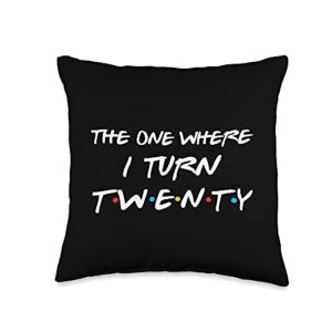birthday gift for my friends apparel & co. the one where i turn twenty funny 20th birthday party gift throw pillow, 16x16, multicolor