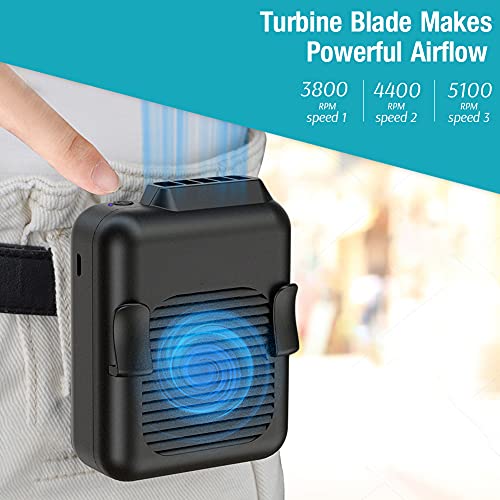 ALPIAZ Personal Portable Waist Clip Fan, 6000mAh Rechargeable Battery Operated Necklace Fan, 5100RPM,3 Speed,23 Hours ,For Workers, Climbing, Hiking, Outdoor Hot Terminator