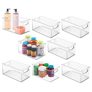 mdesign plastic storage organizer wide container bin with handles for bathroom, home organization - holds vitamins, supplements, makeup, styling tools - ligne collection - 8 pack - clear