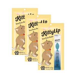 kitty up - lickable cat treat pouches for indoor cats - all natural tuna puree tube treats - kitten and senior soft wet cat food - limited ingredient - grain free, lysine, taurine; 12 tubes .05 oz ea.