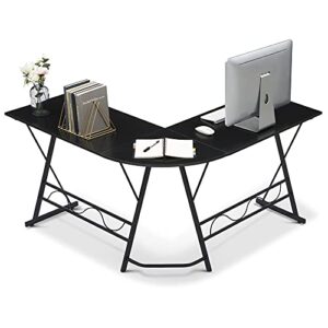 ivinta l-shaped computer corner desk, 49.6 inch black home office desk, modern gaming desk, writing table workstation desk for small space (black)