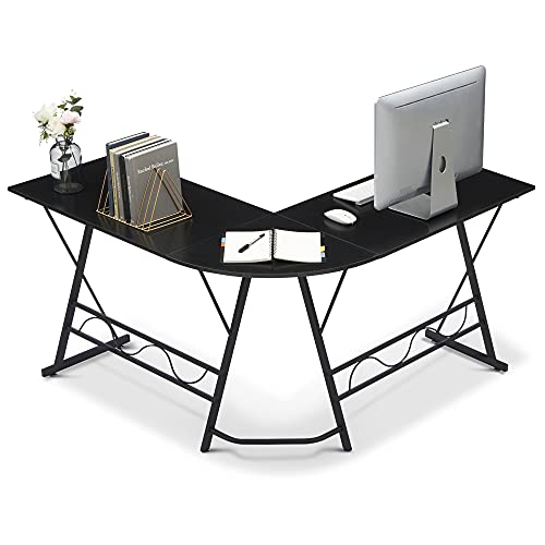 ivinta L-Shaped Computer Corner Desk, 49.6 inch Black Home Office Desk, Modern Gaming Desk, Writing Table Workstation Desk for Small Space (Black)