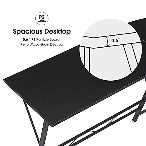 ivinta L-Shaped Computer Corner Desk, 49.6 inch Black Home Office Desk, Modern Gaming Desk, Writing Table Workstation Desk for Small Space (Black)