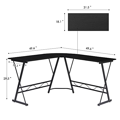 ivinta L-Shaped Computer Corner Desk, 49.6 inch Black Home Office Desk, Modern Gaming Desk, Writing Table Workstation Desk for Small Space (Black)