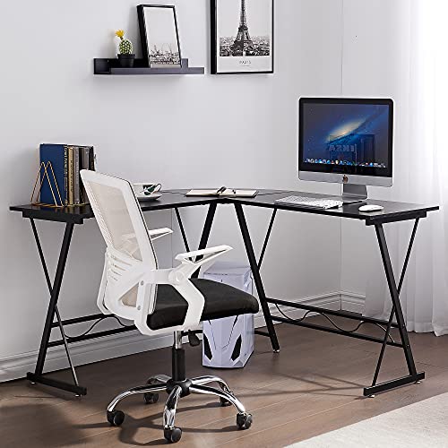 ivinta L-Shaped Computer Corner Desk, 49.6 inch Black Home Office Desk, Modern Gaming Desk, Writing Table Workstation Desk for Small Space (Black)