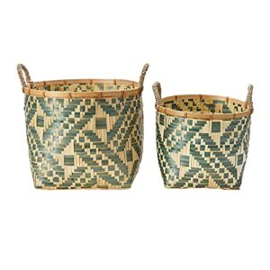 creative co-op hand-woven bamboo and seagrass construction, set of 2 basket, natural & green