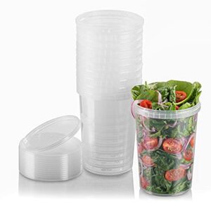 nyhi 32-oz. round clear deli containers with lids | stackable, tamper-proof bpa-free food storage containers | recyclable airtight container for kitchen storage, meal prep, take out | 18 pack