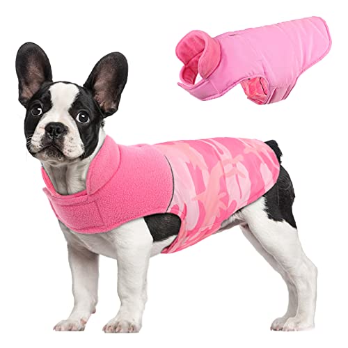 Dora Bridal Reversible Dog Jacket Dog Coat-Camouflage Dog Winter Coat with Leash Hole-Polar Fleece Dog Coats for Small Dogs-Windproof Camo Dog Cold Weather Coats-Winter Coats for Dogs-Camo Pink-s