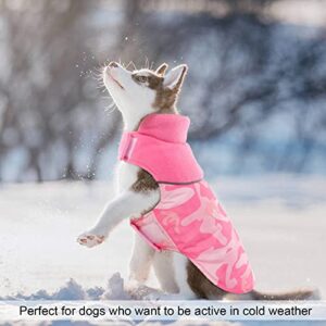 Dora Bridal Reversible Dog Jacket Dog Coat-Camouflage Dog Winter Coat with Leash Hole-Polar Fleece Dog Coats for Small Dogs-Windproof Camo Dog Cold Weather Coats-Winter Coats for Dogs-Camo Pink-s