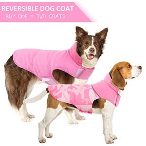 Dora Bridal Reversible Dog Jacket Dog Coat-Camouflage Dog Winter Coat with Leash Hole-Polar Fleece Dog Coats for Small Dogs-Windproof Camo Dog Cold Weather Coats-Winter Coats for Dogs-Camo Pink-s