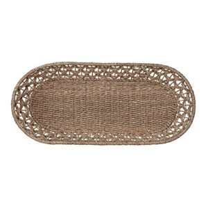 bloomingville hand-woven rattan decorative oval seagrass and metal frame basket, natural