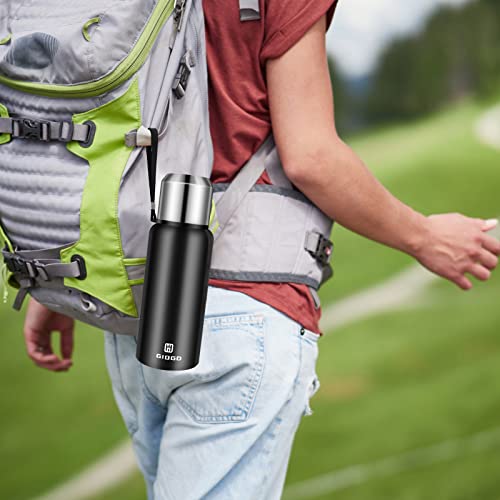 Insulated vacuum Thermo Bottle 16.9oz with cup lid Leakproof stainless water flask for coffee hot and cold drink.(Black,500ml)