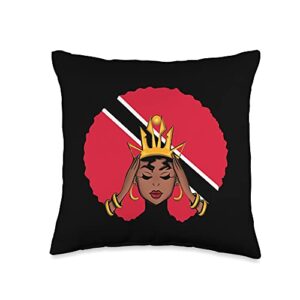 trini queen store melanin poppin trinidad and tobago queen throw pillow, 16x16, multicolor