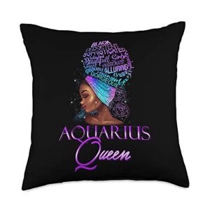 lush blm purple aquarius queen african american january february throw pillow, 18x18, multicolor