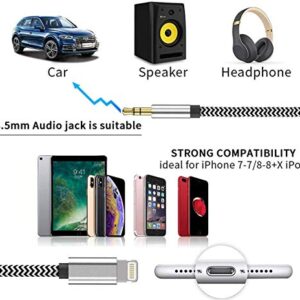 Nylon iPhone Aux Cord for Car, [Apple MFi Certified] Lightning to 3.5mm Headphone Jack Adapter Compatible for iPhone 14/13/12/11/XS/XR/X 8 7/iPad , iPod to Home Speaker/Car Stereo/Headphone (3.3FT)