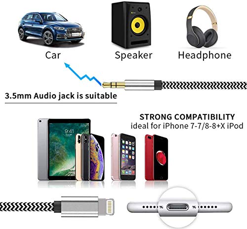 Nylon iPhone Aux Cord for Car, [Apple MFi Certified] Lightning to 3.5mm Headphone Jack Adapter Compatible for iPhone 14/13/12/11/XS/XR/X 8 7/iPad , iPod to Home Speaker/Car Stereo/Headphone (3.3FT)