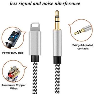 Nylon iPhone Aux Cord for Car, [Apple MFi Certified] Lightning to 3.5mm Headphone Jack Adapter Compatible for iPhone 14/13/12/11/XS/XR/X 8 7/iPad , iPod to Home Speaker/Car Stereo/Headphone (3.3FT)