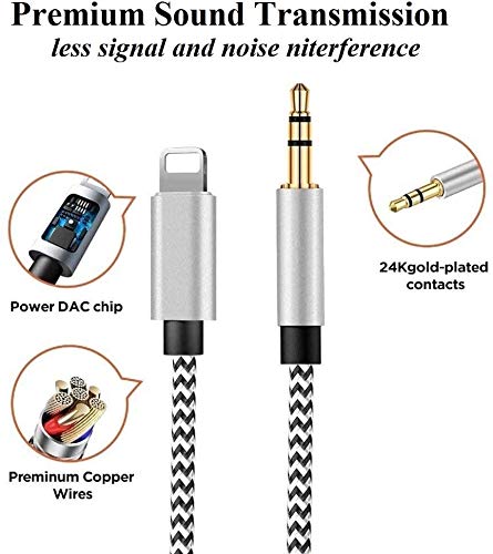 Nylon iPhone Aux Cord for Car, [Apple MFi Certified] Lightning to 3.5mm Headphone Jack Adapter Compatible for iPhone 14/13/12/11/XS/XR/X 8 7/iPad , iPod to Home Speaker/Car Stereo/Headphone (3.3FT)