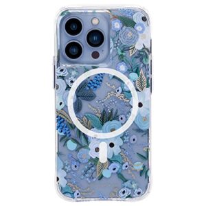 rifle paper co. iphone 13 pro case - 10ft drop protection - compatible with magsafe & wireless charging - floral 6.1" case for iphone 13 pro, anti scratch shock absorbing materials - garden party blue