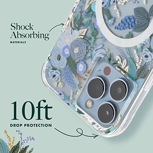 Rifle Paper Co. iPhone 13 Pro Case - 10ft Drop Protection - Compatible with MagSafe & Wireless Charging - Floral 6.1" Case for iPhone 13 Pro, Anti Scratch Shock Absorbing Materials - Garden Party Blue