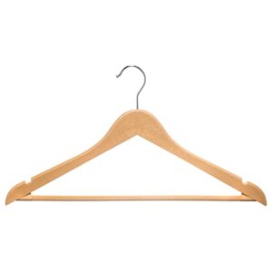 ustech bowed shaped eco-friendly closet hanger with trouser bar for suit, coat, and pant | wood finish heavy duty clothes hanger with shoulder notch to hold strappy dresses | pack of 20