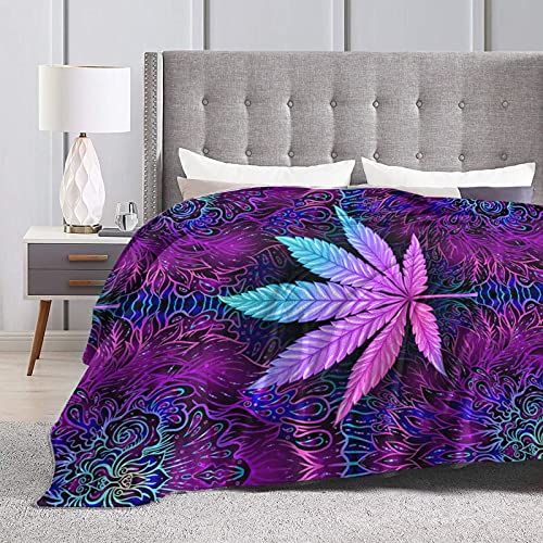 Gaseekry Blanket Colourful Weed Leaves Fleece Flannel Throw Blankets for Couch Bed Sofa Car,Cozy Soft Blanket Throw Queen King Full Size for Kids Women Adults 80 inchX60 inch, Black