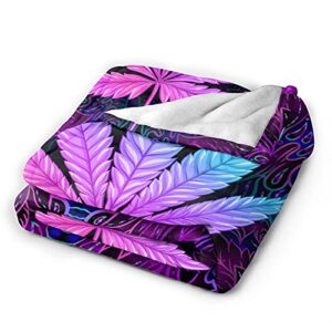 Gaseekry Blanket Colourful Weed Leaves Fleece Flannel Throw Blankets for Couch Bed Sofa Car,Cozy Soft Blanket Throw Queen King Full Size for Kids Women Adults 80 inchX60 inch, Black