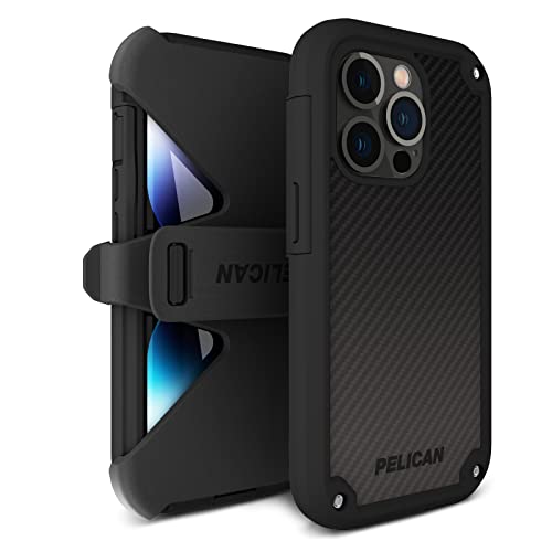 Pelican Shield Kevlar Series - iPhone 13 Pro Case 6.1" [Wireless Charging Compatible] Protective Phone Case for iPhone 13 Pro with Belt Clip Holster Kickstand [21FT MIL-Grade Drop Protection] - Black