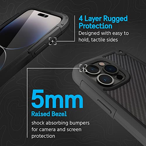 Pelican Shield Kevlar Series - iPhone 13 Pro Case 6.1" [Wireless Charging Compatible] Protective Phone Case for iPhone 13 Pro with Belt Clip Holster Kickstand [21FT MIL-Grade Drop Protection] - Black