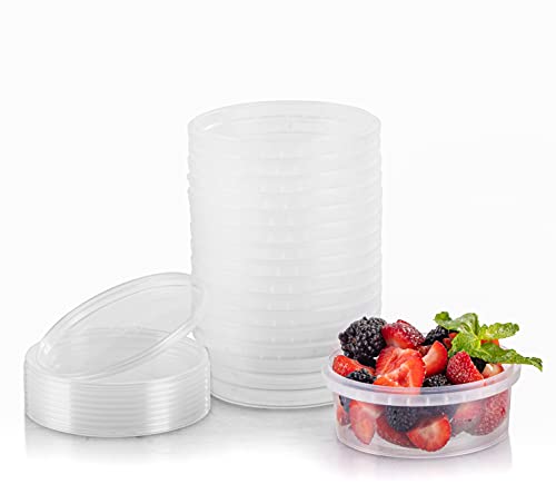 8-oz. Round Clear Deli Containers with Lids | Stackable, Tamper-Proof BPA-Free Food Storage Containers | Recyclable Space Saver Airtight Container for Kitchen Storage, Meal Prep, Take Out | 20 Pack